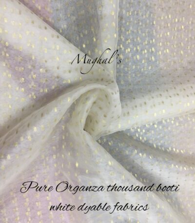 Pure organza thousand booti white dyable fabrics