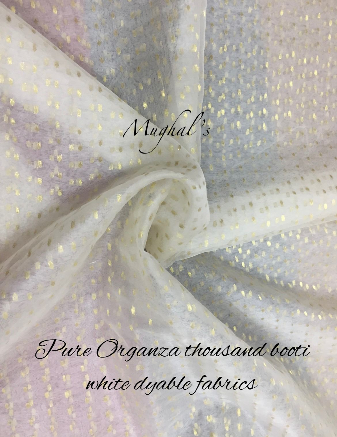 Pure organza thousand booti white dyable fabrics