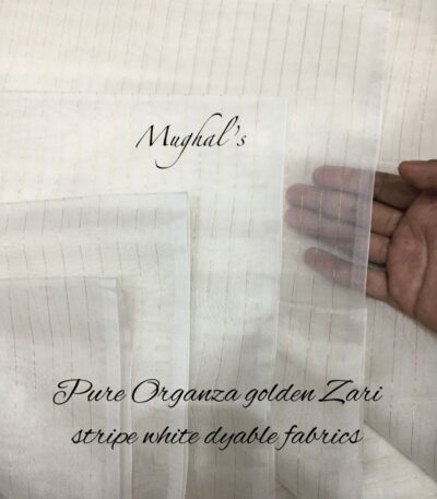 Pure organza golden zari stripe white dyable fabrics