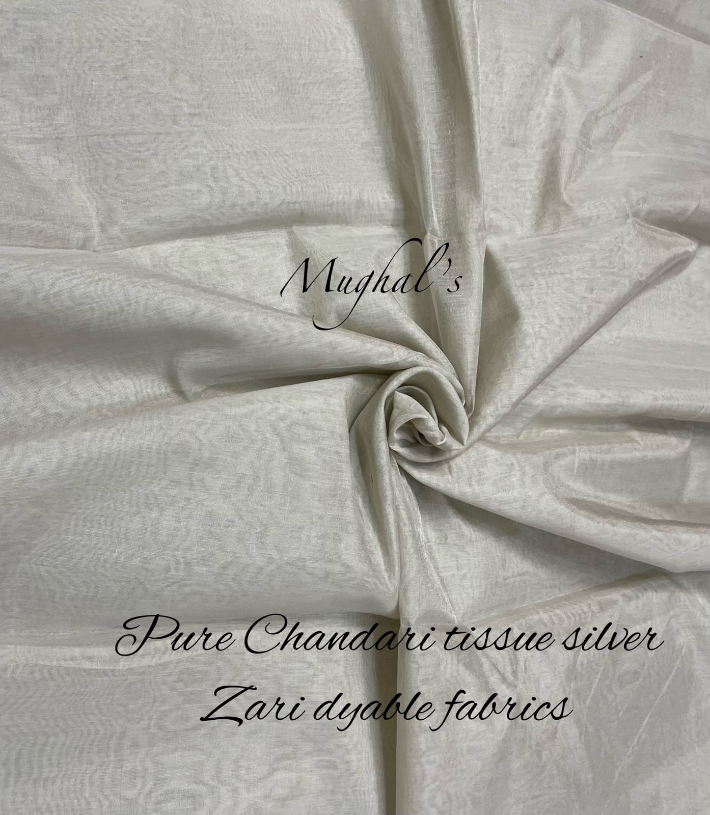 Pure chandari tissue silver zari dyable fabrics