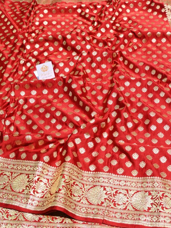 Pure Silk Katan Mini Booti Red Saree By Handloom