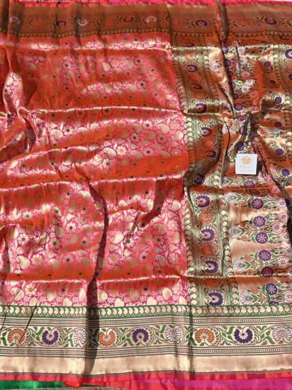 Pure Silk Katan Panch meena Saree Red & Green Combination