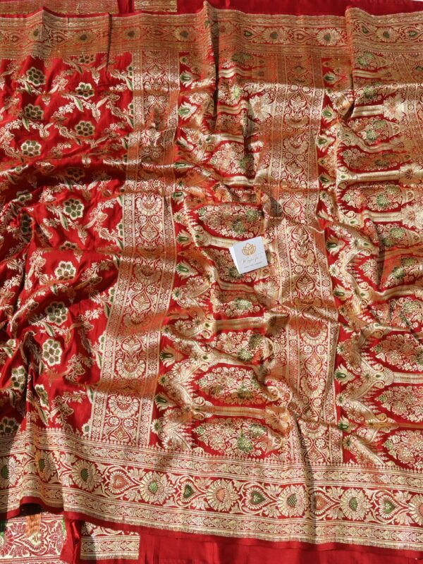 Pure Silk Katan Red Meena Saree By Handloom