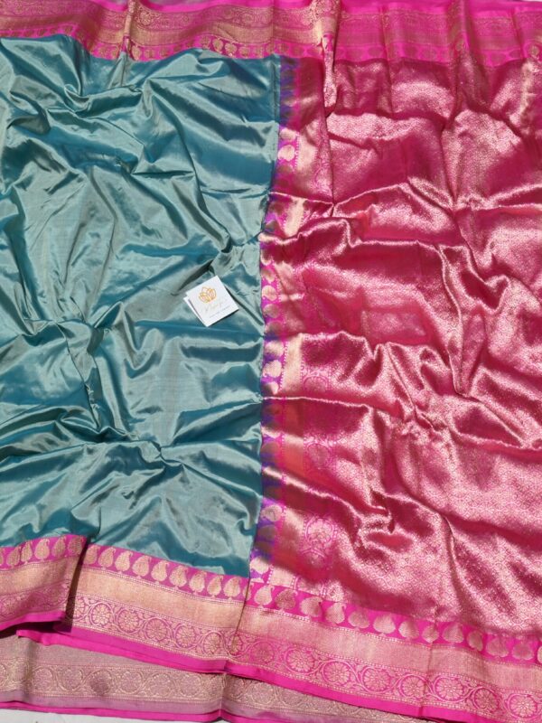 Pure Silk Katan Saree Light Blue & Pink Combination