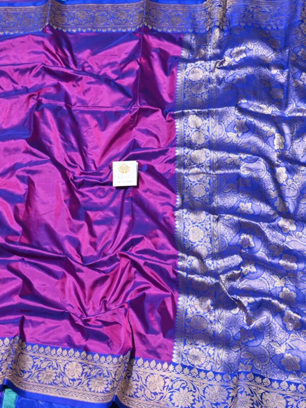 Pure Silk Katan Purple & Blue Saree Combination By Handloom
