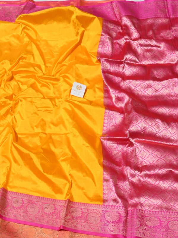 Pure Silk Katan Yellow & Pink Saree By Handloom