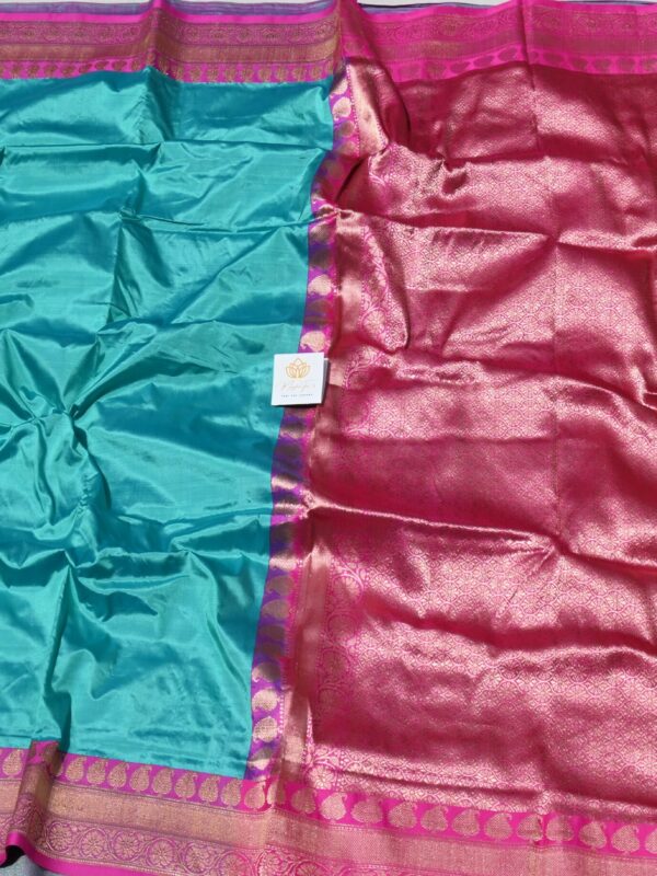 Pure Silk Katan Light Blue & Pink Saree By Handloom