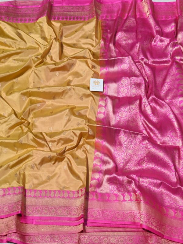 Pure Silk Katan Light Yellow & Pink Saree By Handloom