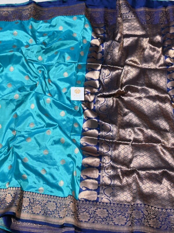 Pure Silk Katan Sky Blue & Dark Blue Saree By Handloom