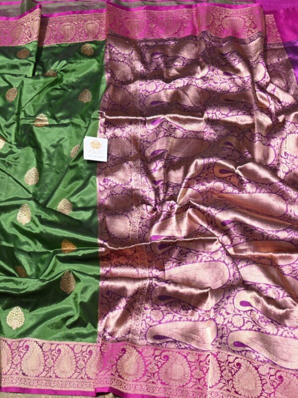 Pure Silk Katan Bottle Mehdi & Dark Purple Saree