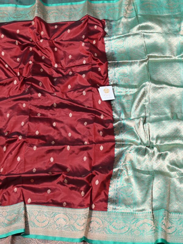 Pure Silk Katan Mahroon Booti Saree By Handloom