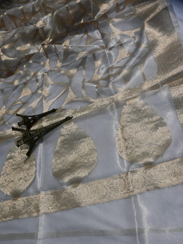 Pure Silk Tissue Dupatta Silver Zari Body & Gold Zari Dynamic Designs